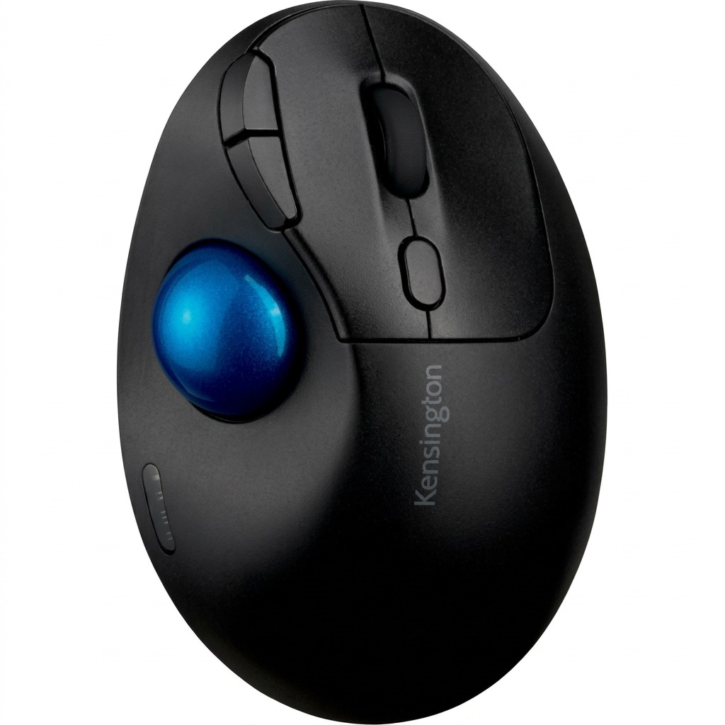 Kensington Pro Fit Ergo TB450 wireless trackball mouse in black with a metallic blue trackball.