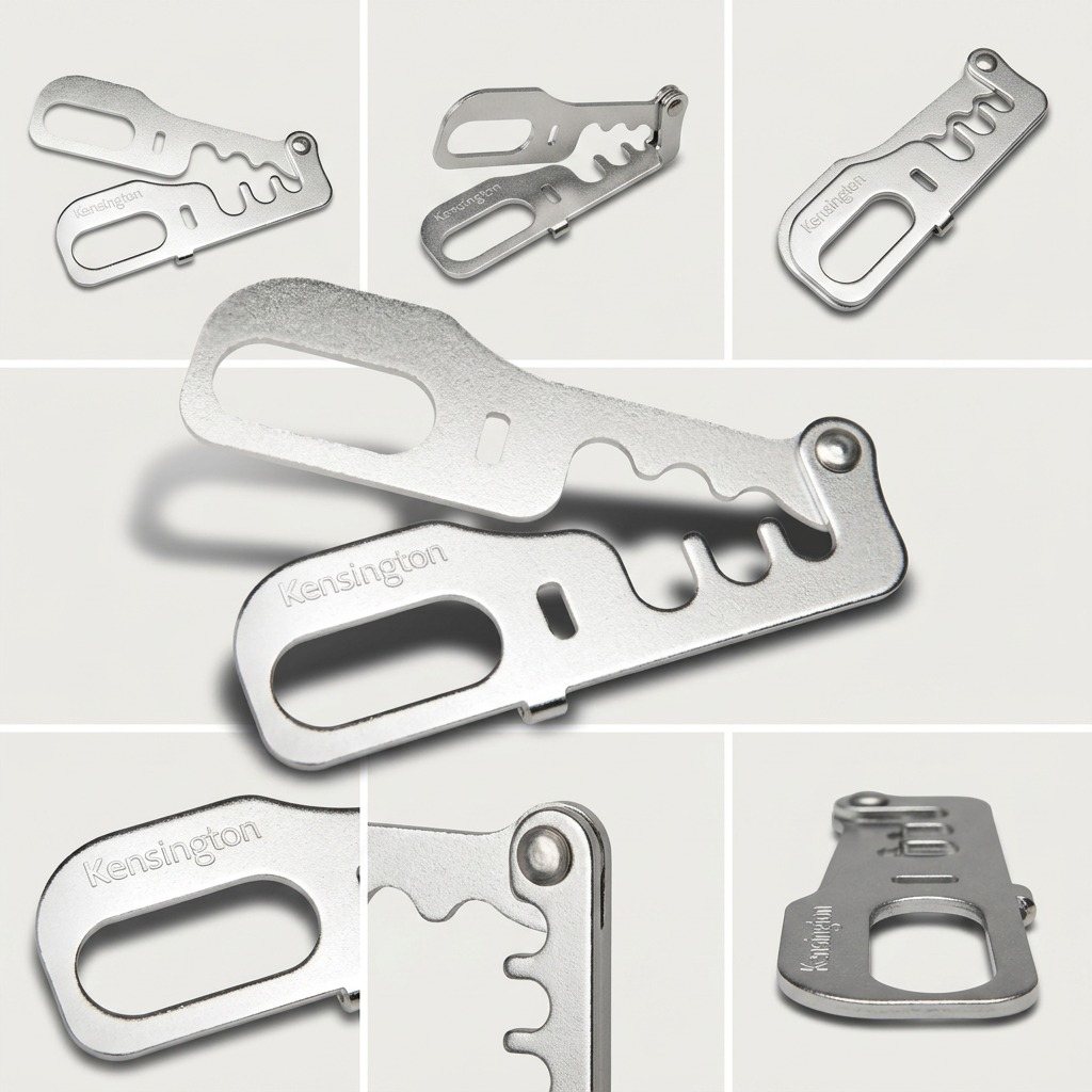 Kensington CableSaver security kit shown from multiple angles, highlighting the steel cable traps.
