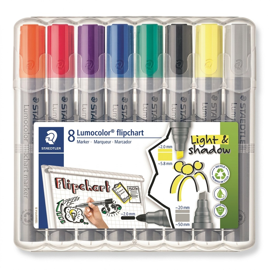 STAEDTLER Lumocolor – Lot de 8 marqueurs pour chevalet, référence 356-SWP8-10 — présentation de l’emballage