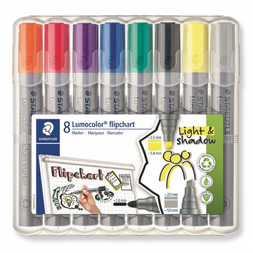 STAEDTLER Lumocolor – Lot de 8 marqueurs pour chevalet, référence 356-SWP8-10 — présentation de l’emballage