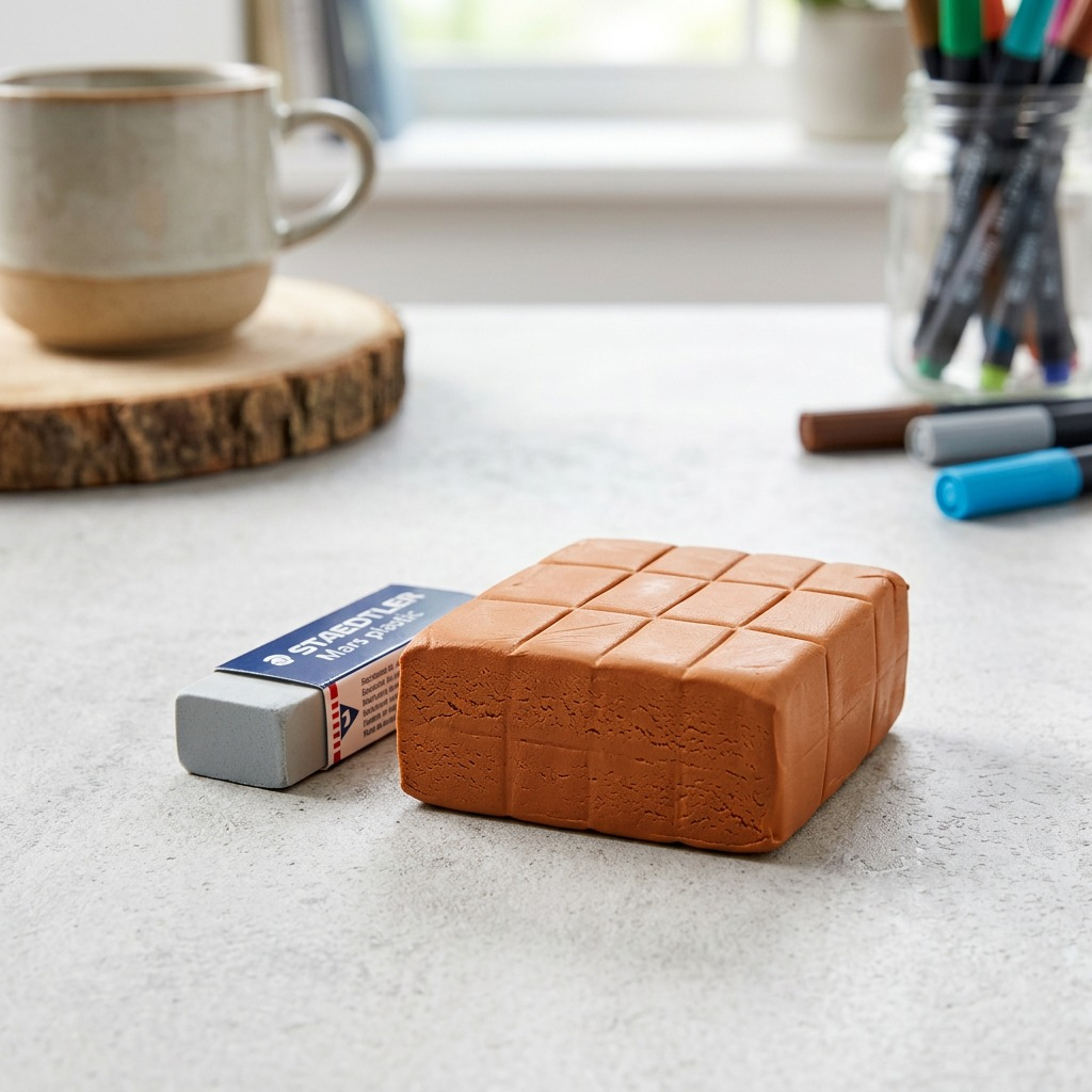 Pure e-commerce hero shot of Staedtler Fimo Soft Cognac modelling clay block on a white background.