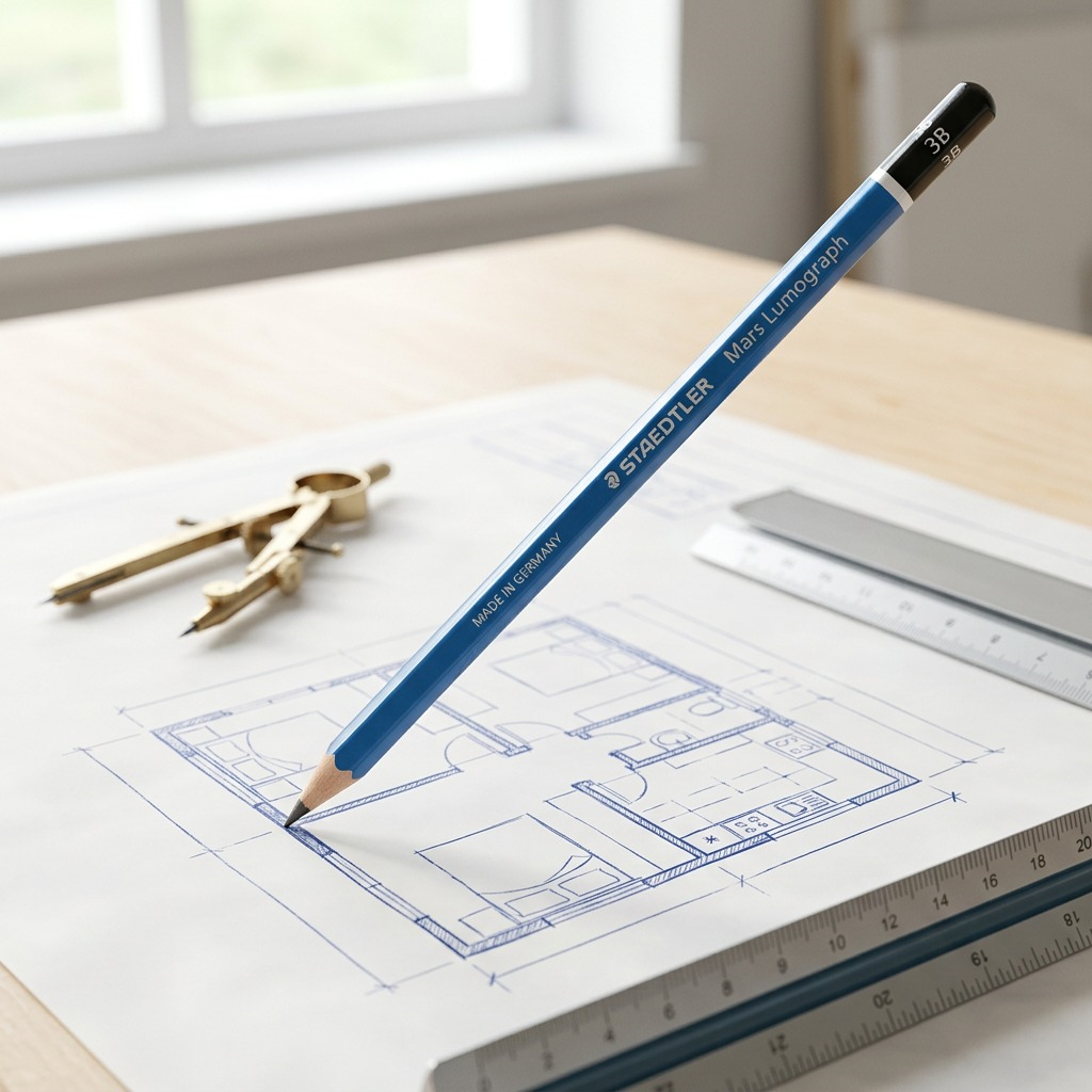 STAEDTLER Mars Lumograph – Crayon graphite 3B, réf. 100-3B-35 — présentation du produit en utilisation