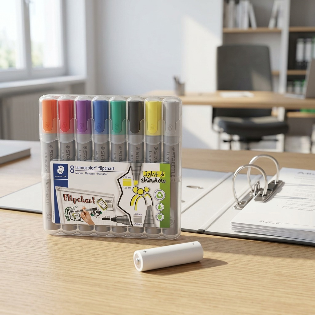 STAEDTLER Lumocolor Flipchart Marker 8Pcs Box (356-SWP8-10): sharp hero shot on pure white backdrop.