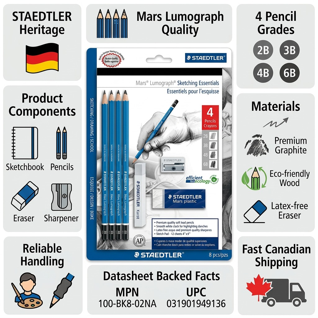 STAEDTLER Mars Lumograph – Sketch Essentials, 8 pièces, réf. 100-BK8-02NA — vue du produit 8