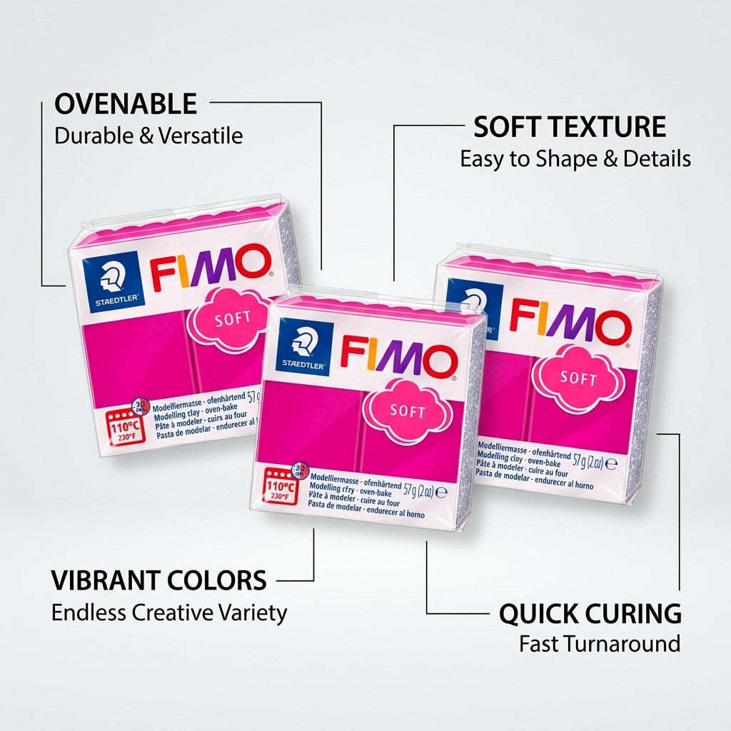 FIMO Soft – Pâte framboise 57 g, réf. 8020-22 — caractéristiques illustrées