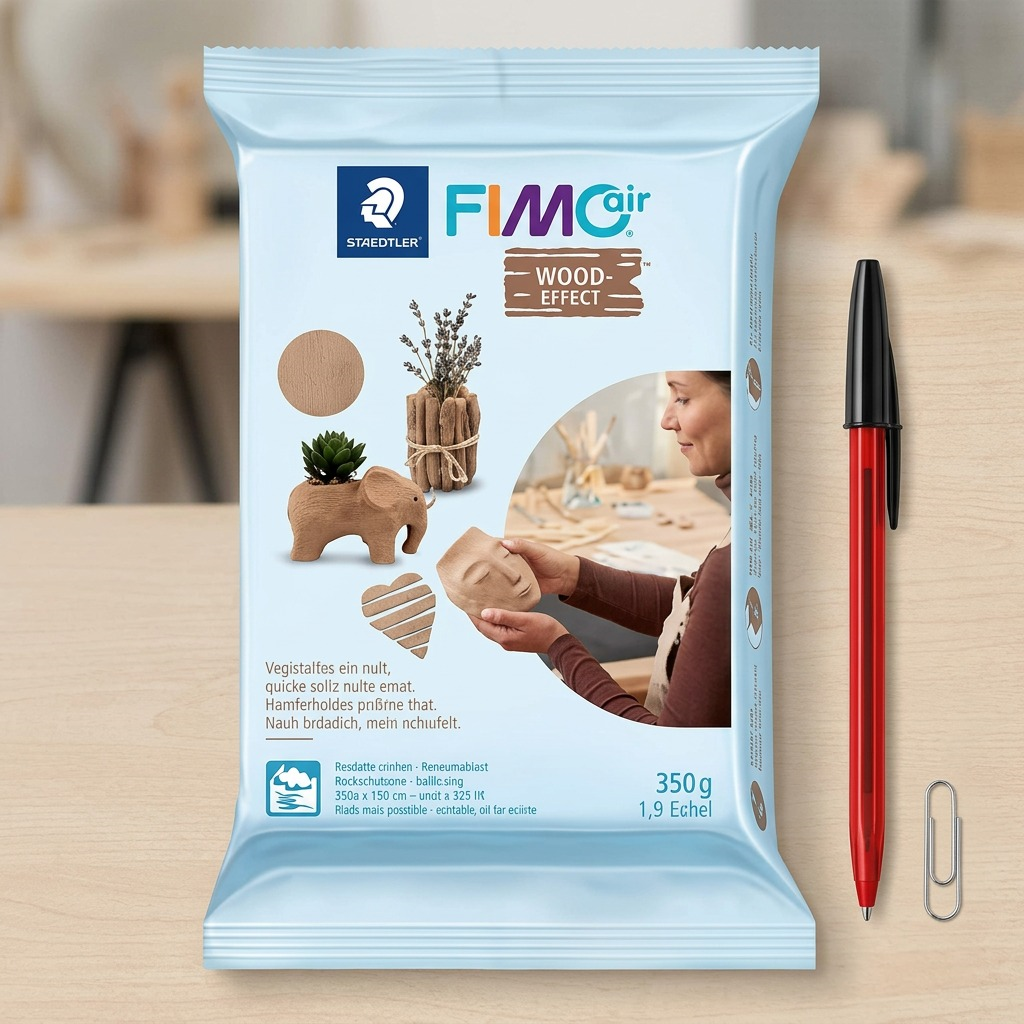 A high-resolution, centered view of the STAEDTLER Fimoair Wood Effect 350g modelling clay pack.