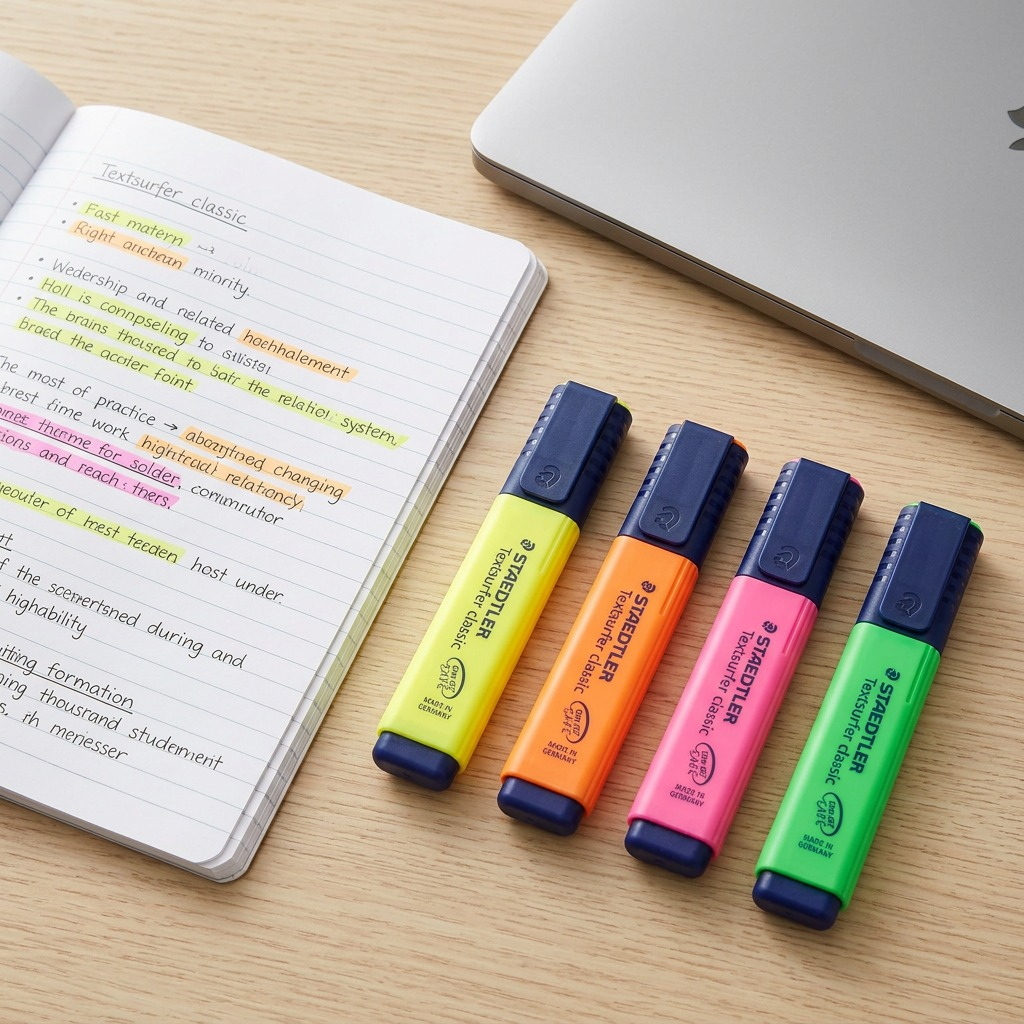 STAEDTLER Textsurfer classic – Lot de 4 surligneurs assortis, référence 364-SC4 — vue en utilisation
