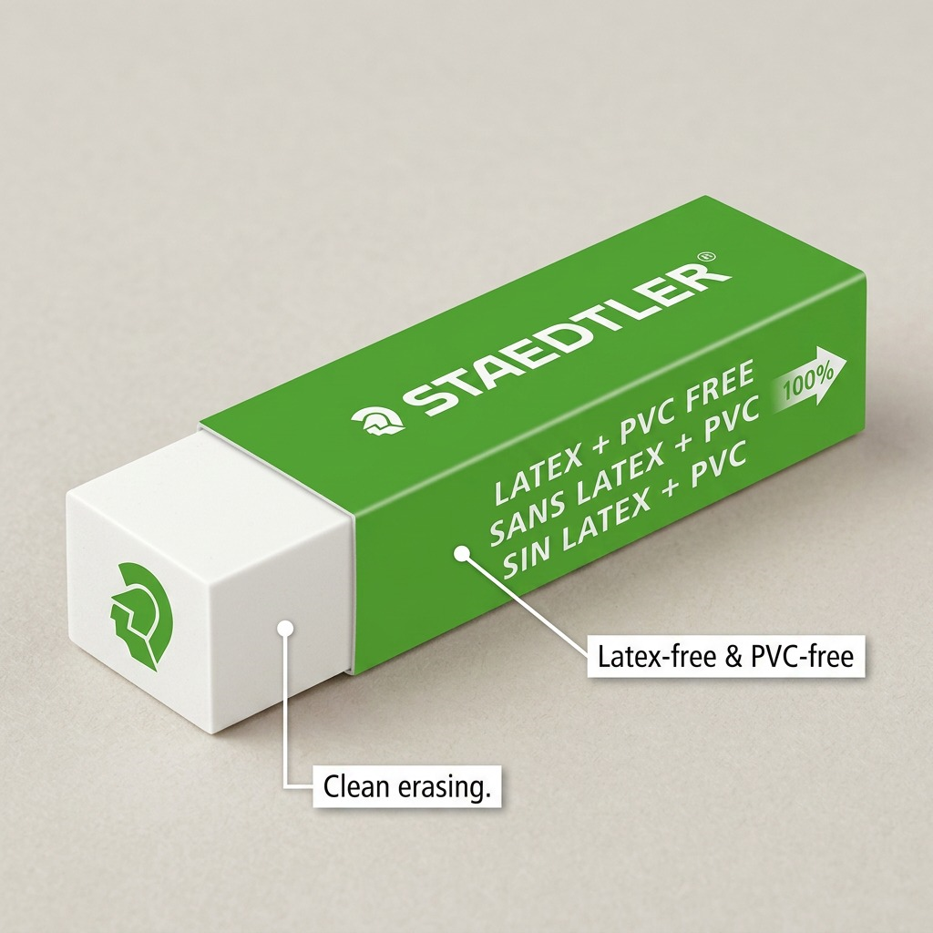 STAEDTLER – Gomme blanche avec motif Mars vert, réf. 525C05LSA6 — caractéristiques illustrées