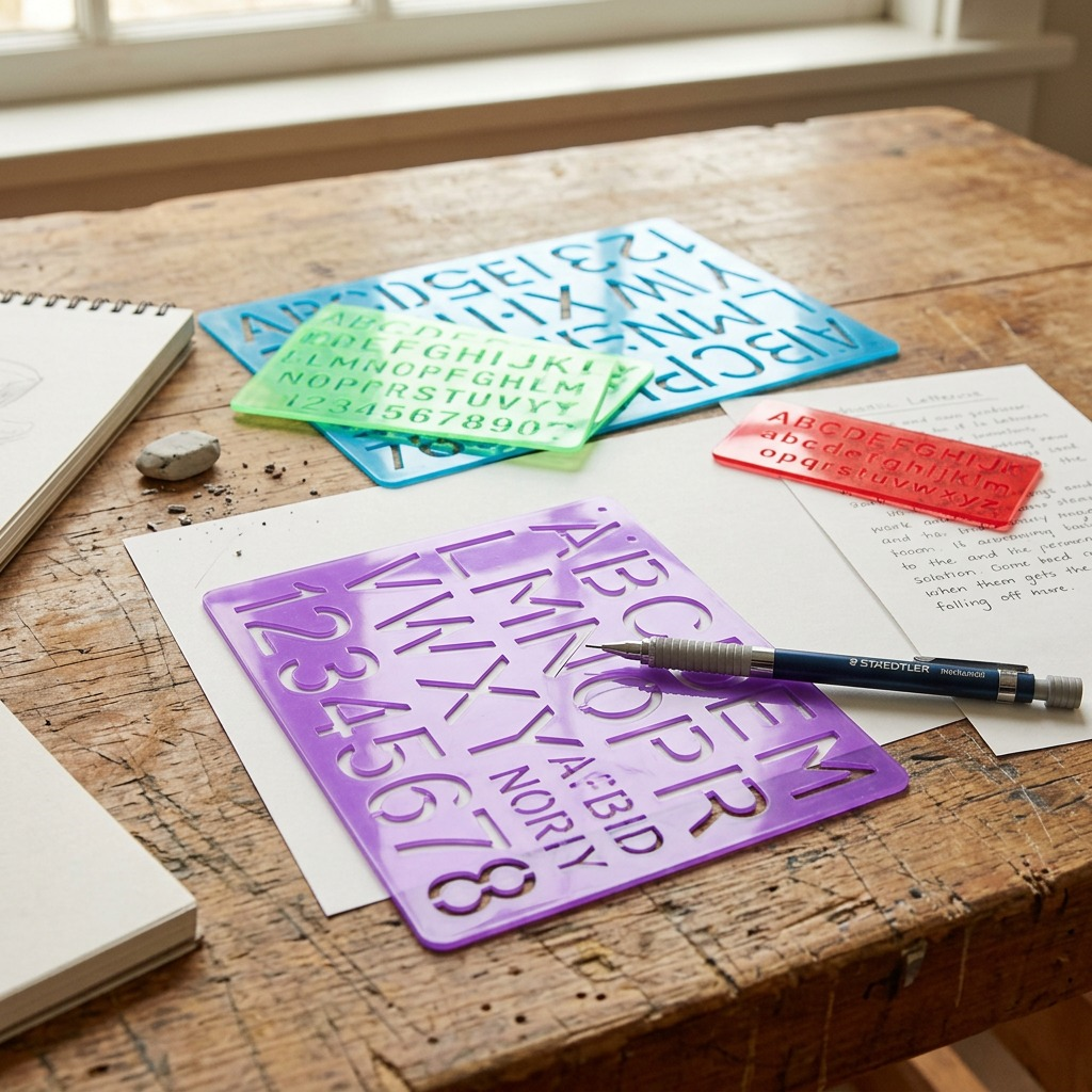 STAEDTLER – Lot de 4 guides de lettrage, réf. 978-45S-02 — présentation en utilisation