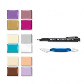 FIMO Soft Foodie Fun (Plaisirs gourmands) – Coffret 12 couleurs avec marqueur et outil de modelage, réf. 8023-C14-F — vue de l’emballage