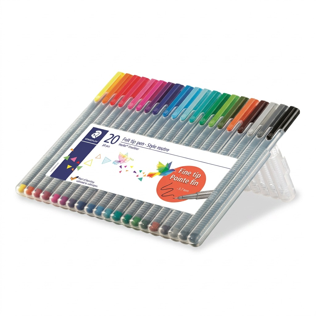 STAEDTLER triplus fineliner – Lot de 20 fineliners 0,3 mm, réf. 334-SB20A610 — vue sur fond clair