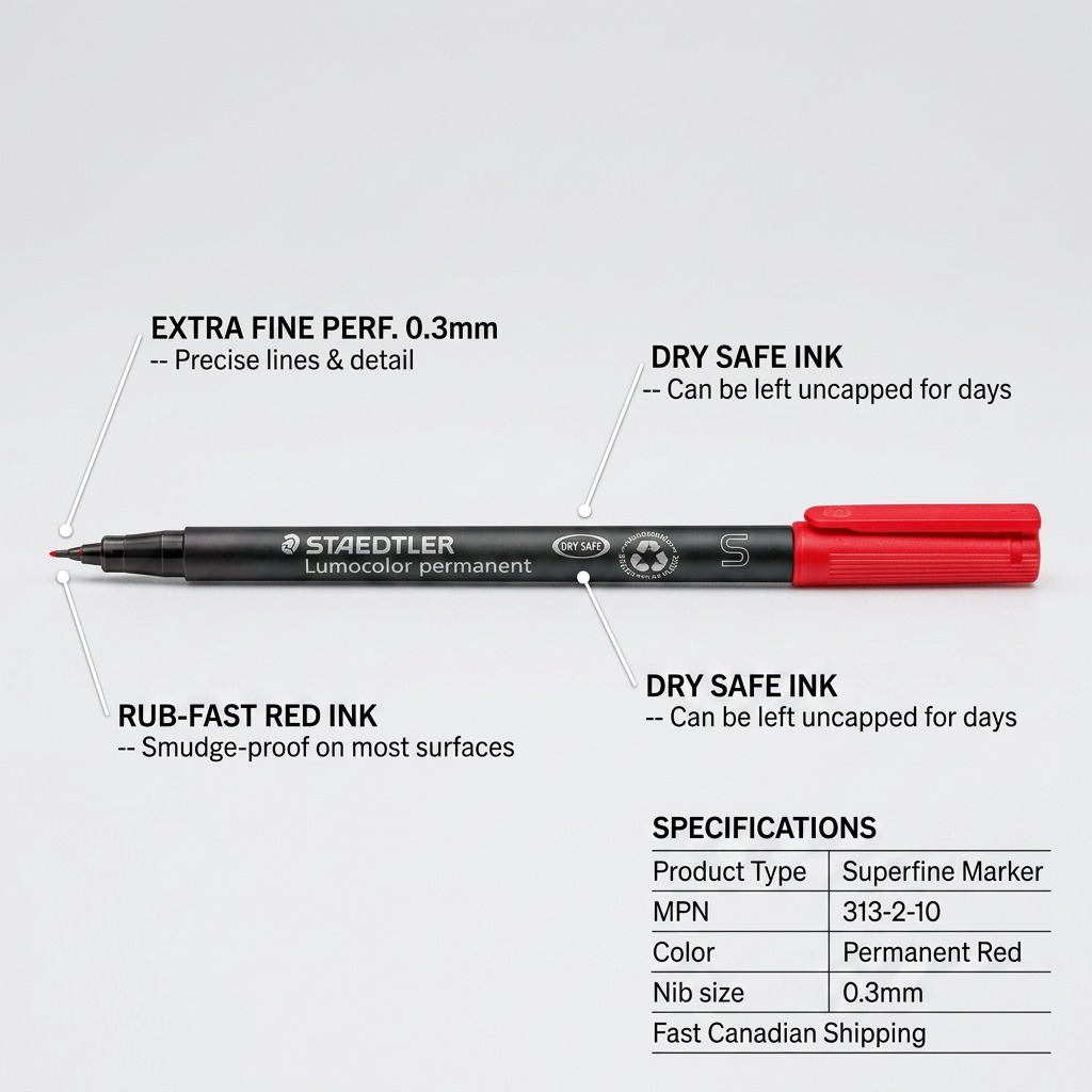 STAEDTLER Lumocolor – Marqueur permanent superfin rouge, réf. 313-2-10 — vue du produit 6