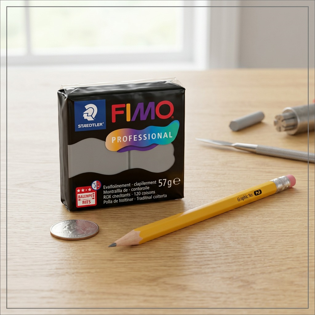 Hero shot: centered, high-resolution photo of one 57g STAEDTLER Fimo Professional Dolphin Grey clay block on white.