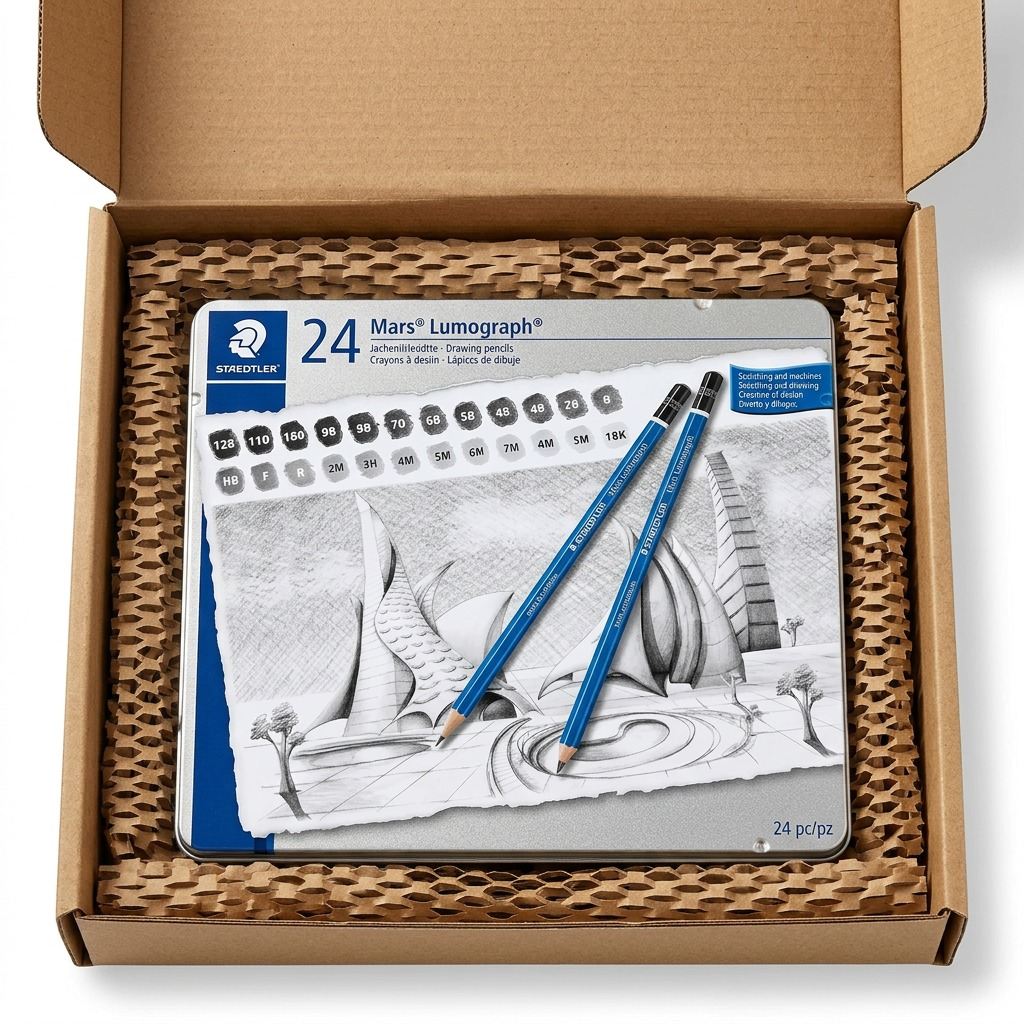 STAEDTLER Mars Lumograph – 24 crayons graphite, réf. 100-G24 — présentation de l’ensemble et de son emballage