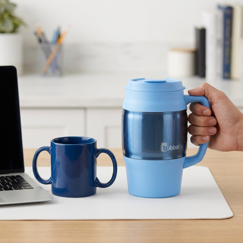A high-resolution, centered image of the 34oz Bubba Classic Mug in Daydream blue, showcasing its design and logo.