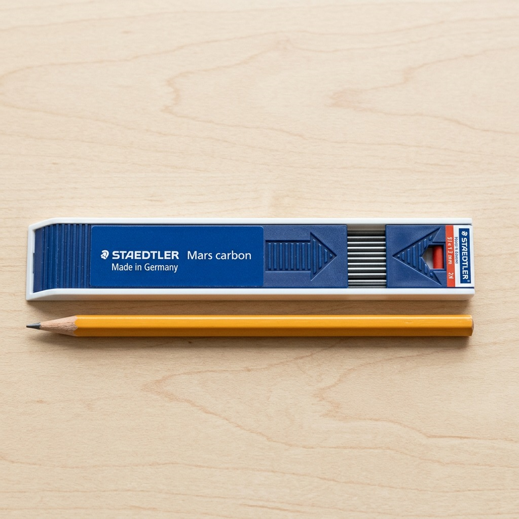 Pure high-resolution hero shot of the STAEDTLER Mars Carbon 2mm lead case on a stark white background.