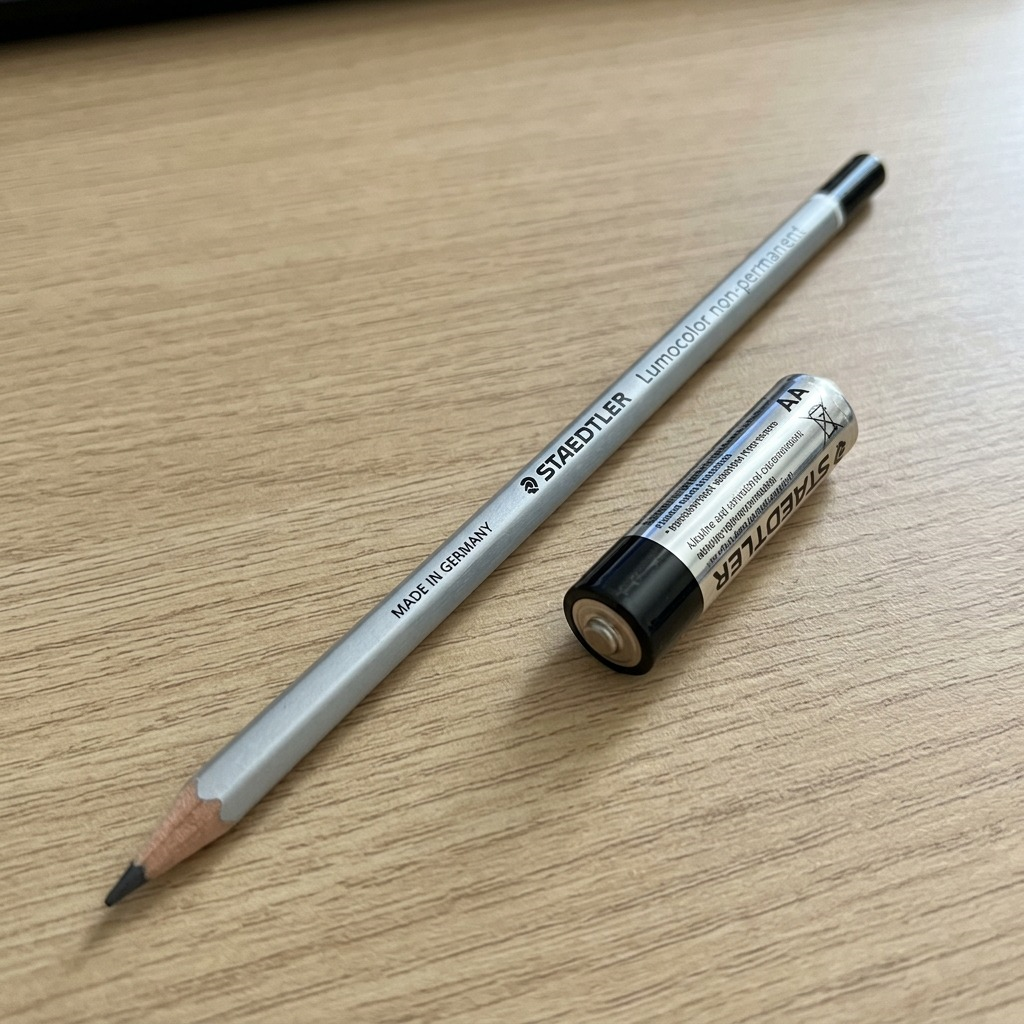 A high-resolution product shot of a Staedtler Lumocolor non-permanent black omniscribe pencil on a pure white background.