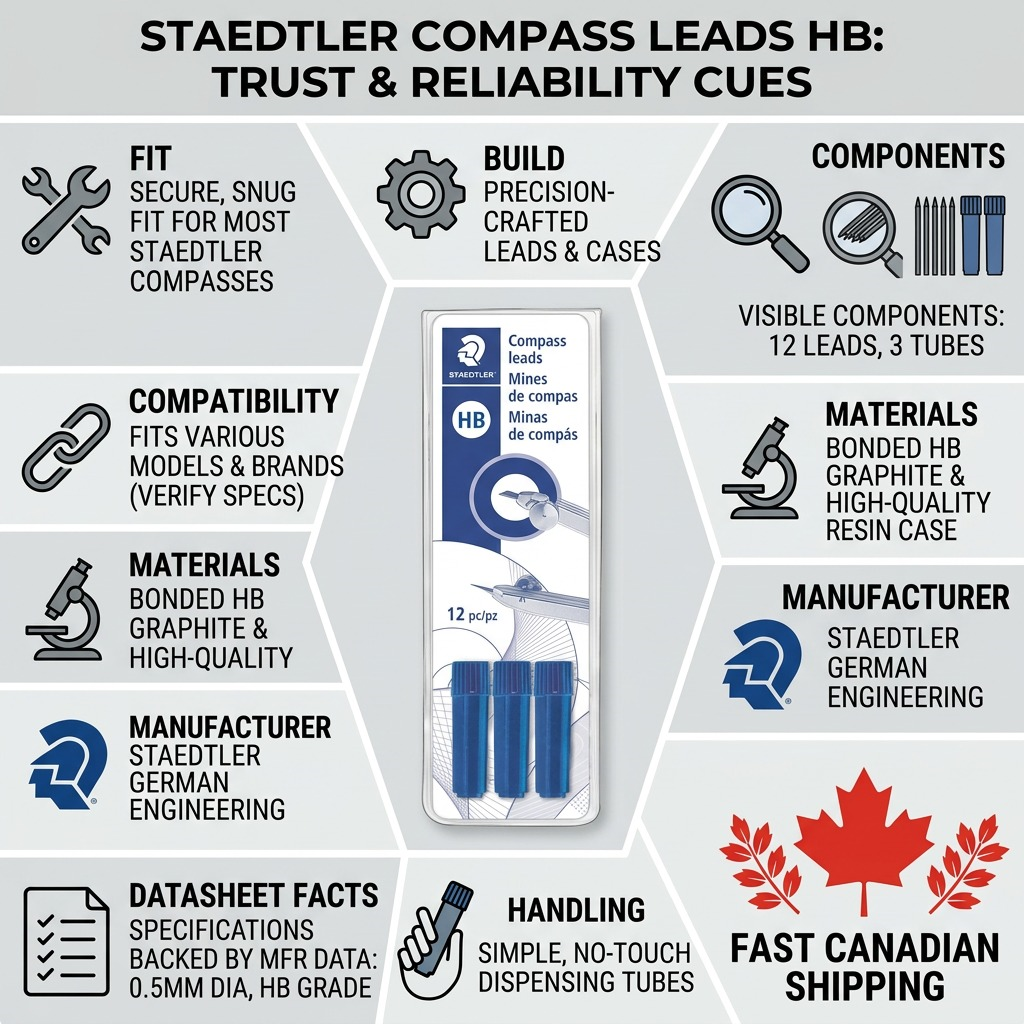 STAEDTLER – Mines HB pour compas, réf. 556-P12-02NA — caractéristiques illustrées