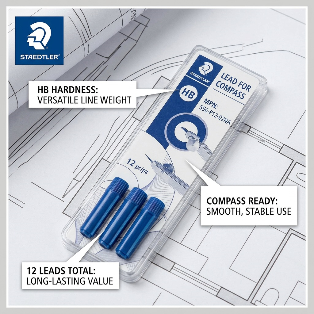 STAEDTLER – Mines HB pour compas, réf. 556-P12-02NA — caractéristiques illustrées