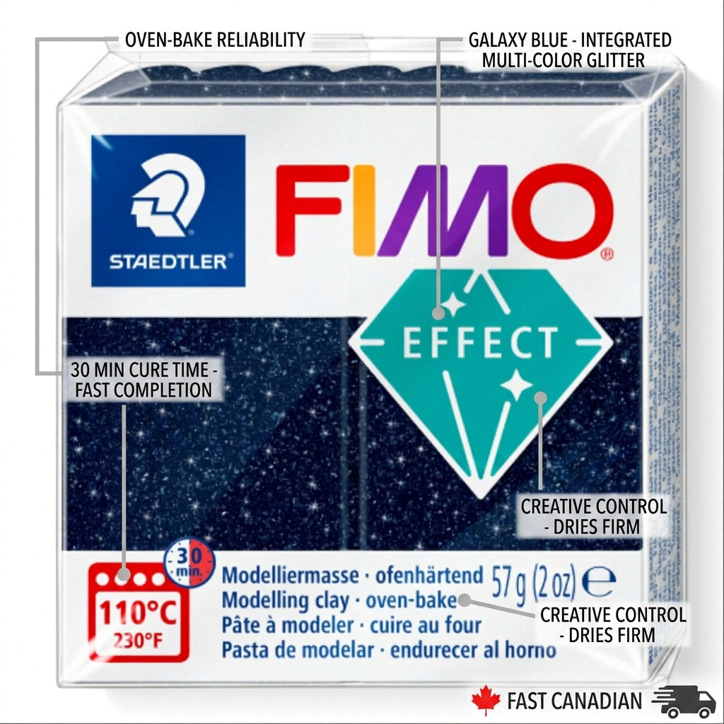 FIMO Effect Galaxy – Pâte bleue 57 g, réf. 8010-352 — caractéristiques illustrées