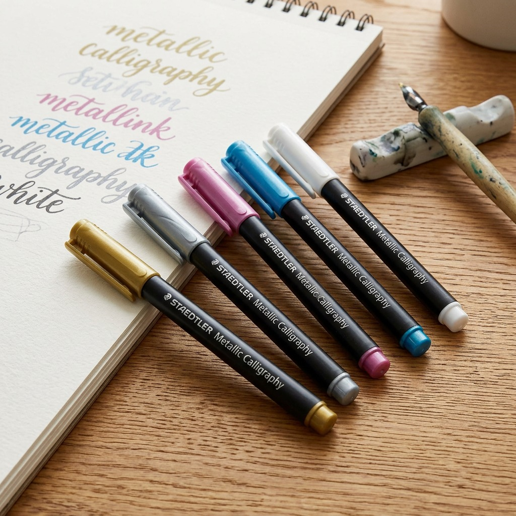 STAEDTLER – Lot de 5 marqueurs métal pour calligraphie, réf. 8325TB5A6 — vue en utilisation