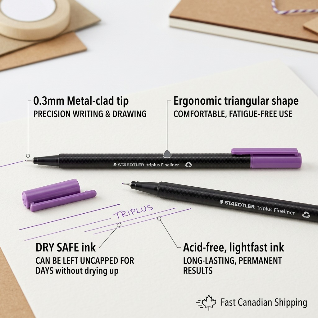STAEDTLER triplus fineliner – Fineliner lilas 0,3 mm, réf. 334-68-A7 — caractéristiques illustrées