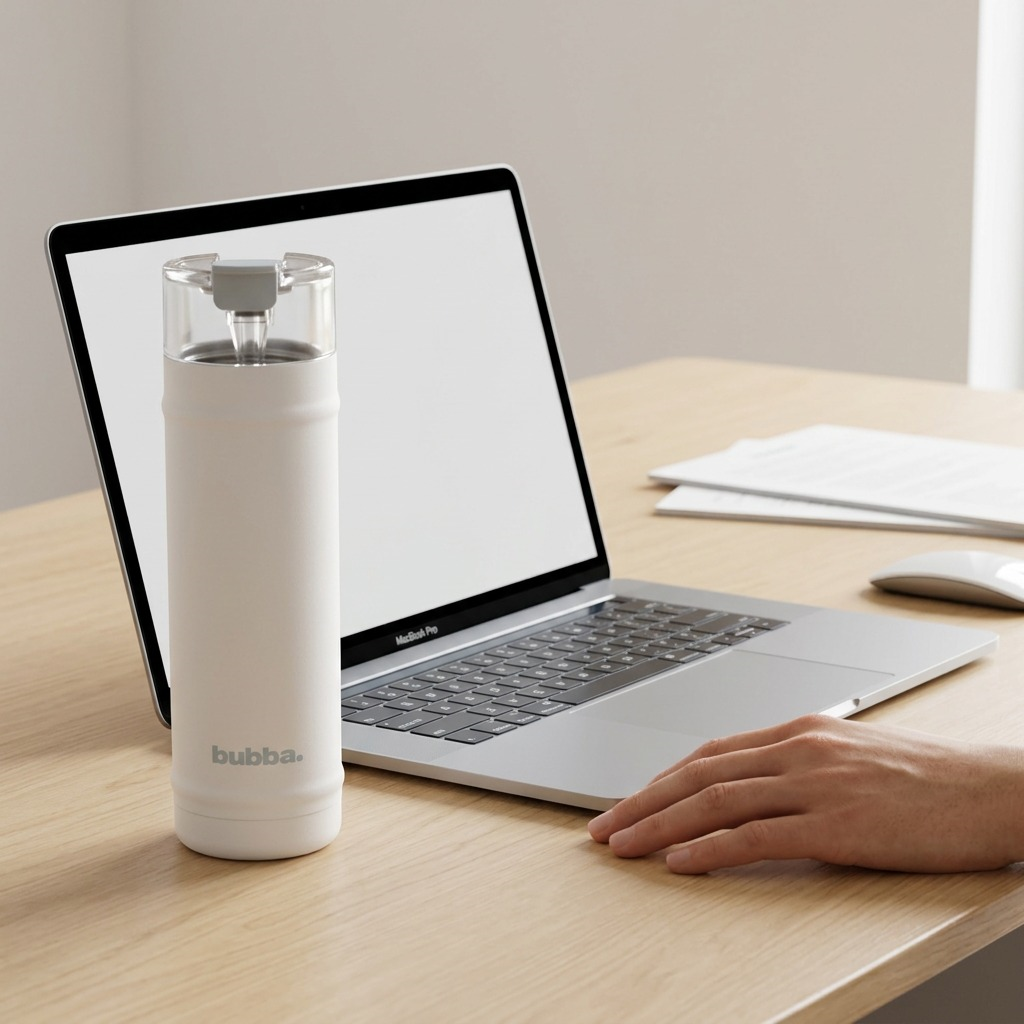 bubba DualSip 24oz Insulated Stainless Steel Water Bottle, Fresh Kicks white color, on a pure white background.