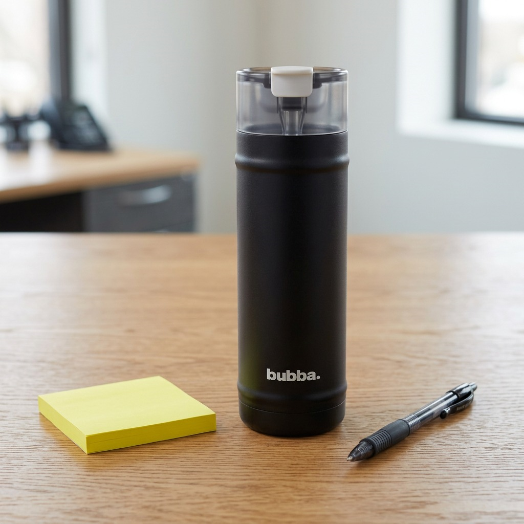 A high-resolution, centered image of a glossy black 24 oz bubba DualSip bottle with its smoke gray cap.