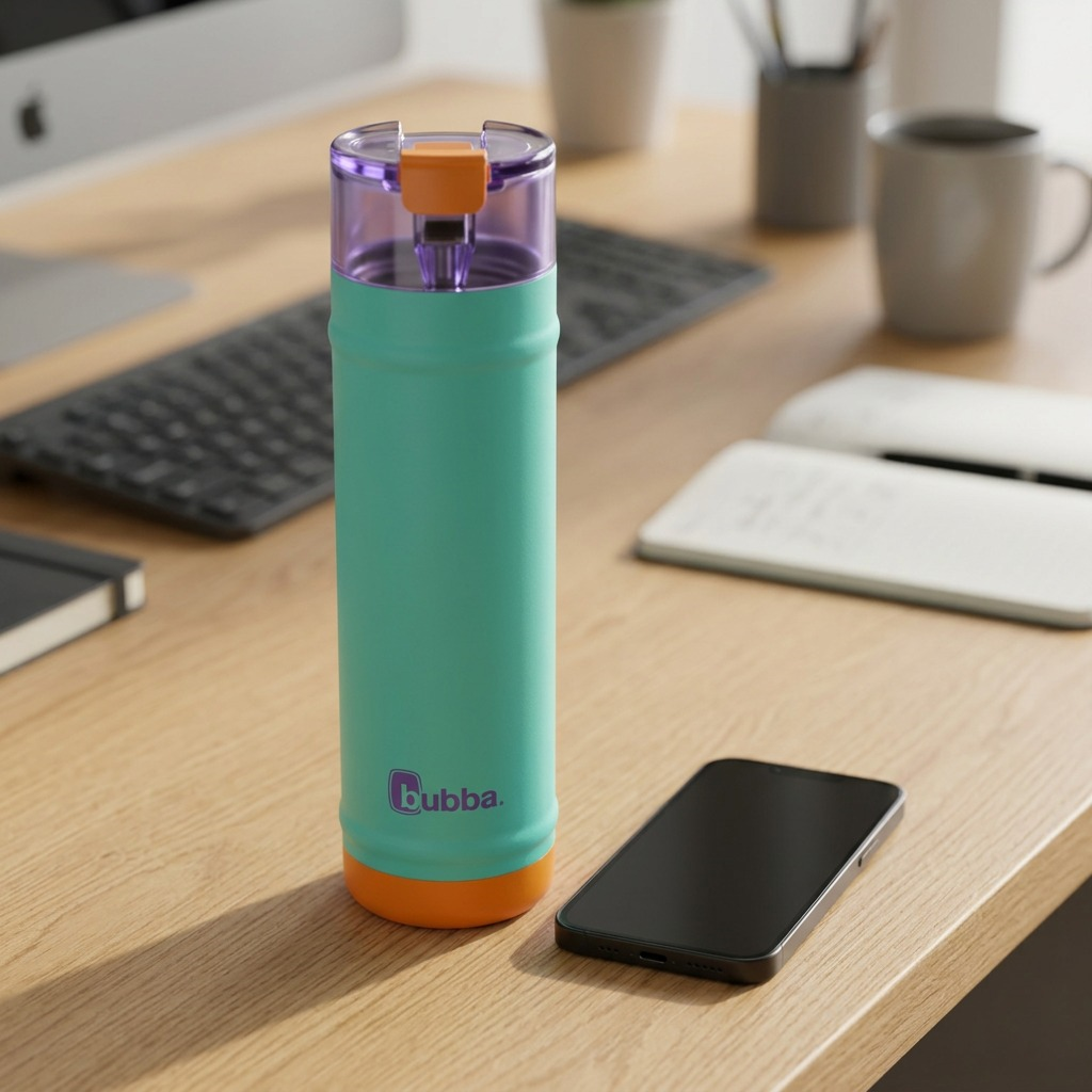 A high-resolution, centered view of the Bubba 24oz Dual Sip Insulated Water Bottle in Field Trip colors, against a pure white background.