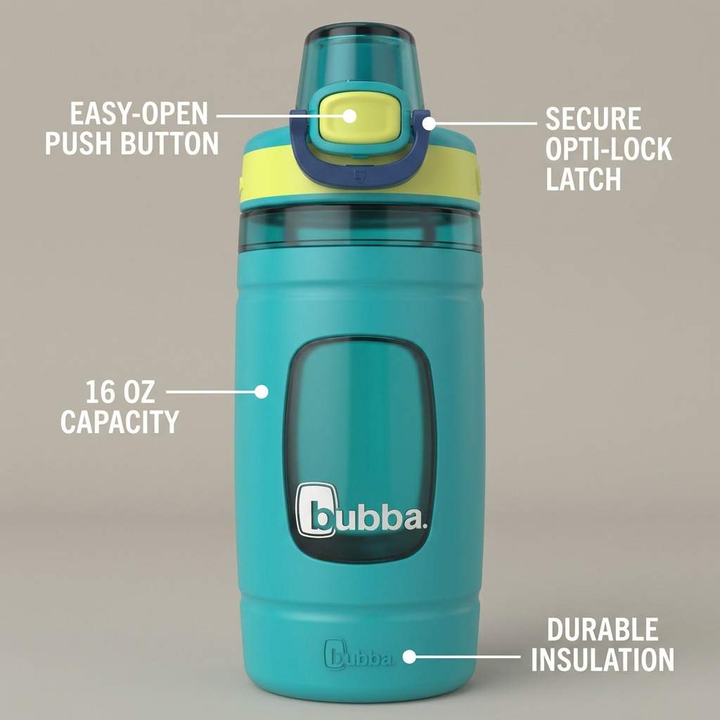 bubba Flo – Bouteille d’eau pour enfants 16 oz (473 ml), Scuba/Limelight/Dark Cobalt