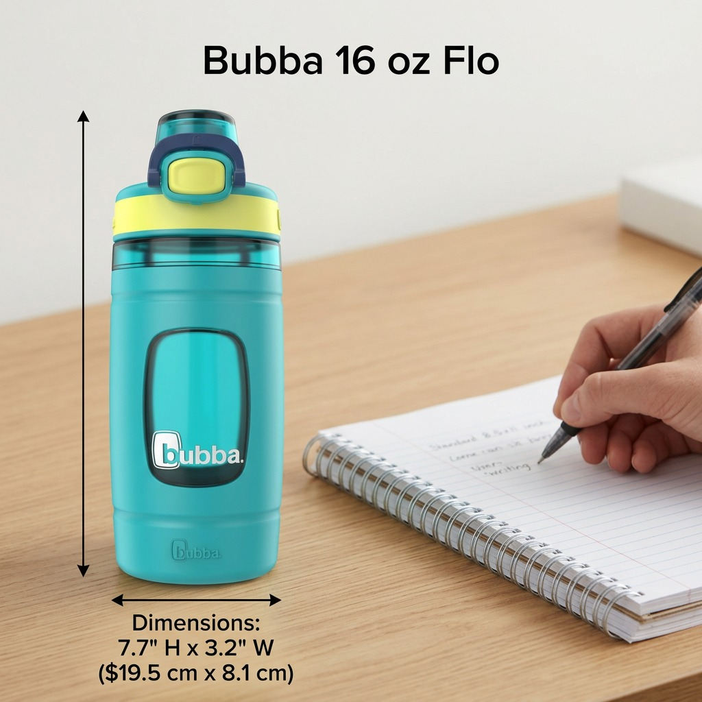 bubba Flo – Bouteille d’eau pour enfants 16 oz (473 ml), Scuba/Limelight/Dark Cobalt — vue avec repère de taille, réf. 2209467