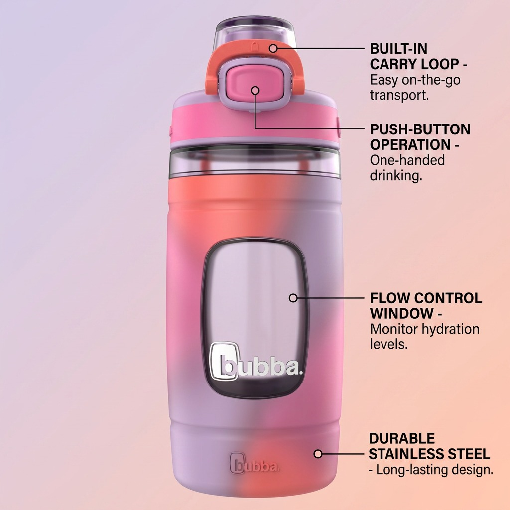 bubba Flo – Bouteille d’eau pour enfants 16 oz (473 ml), Lavender Frost/Azalea/Coral — présentation des caractéristiques, réf. 2209468