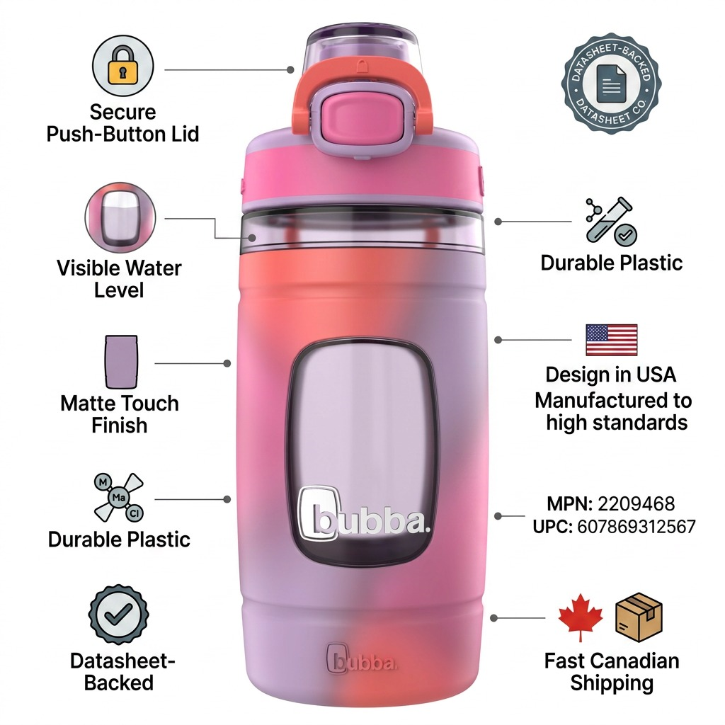 bubba Flo – Bouteille d’eau pour enfants 16 oz (473 ml), Lavender Frost/Azalea/Coral — présentation des caractéristiques, réf. 2209468