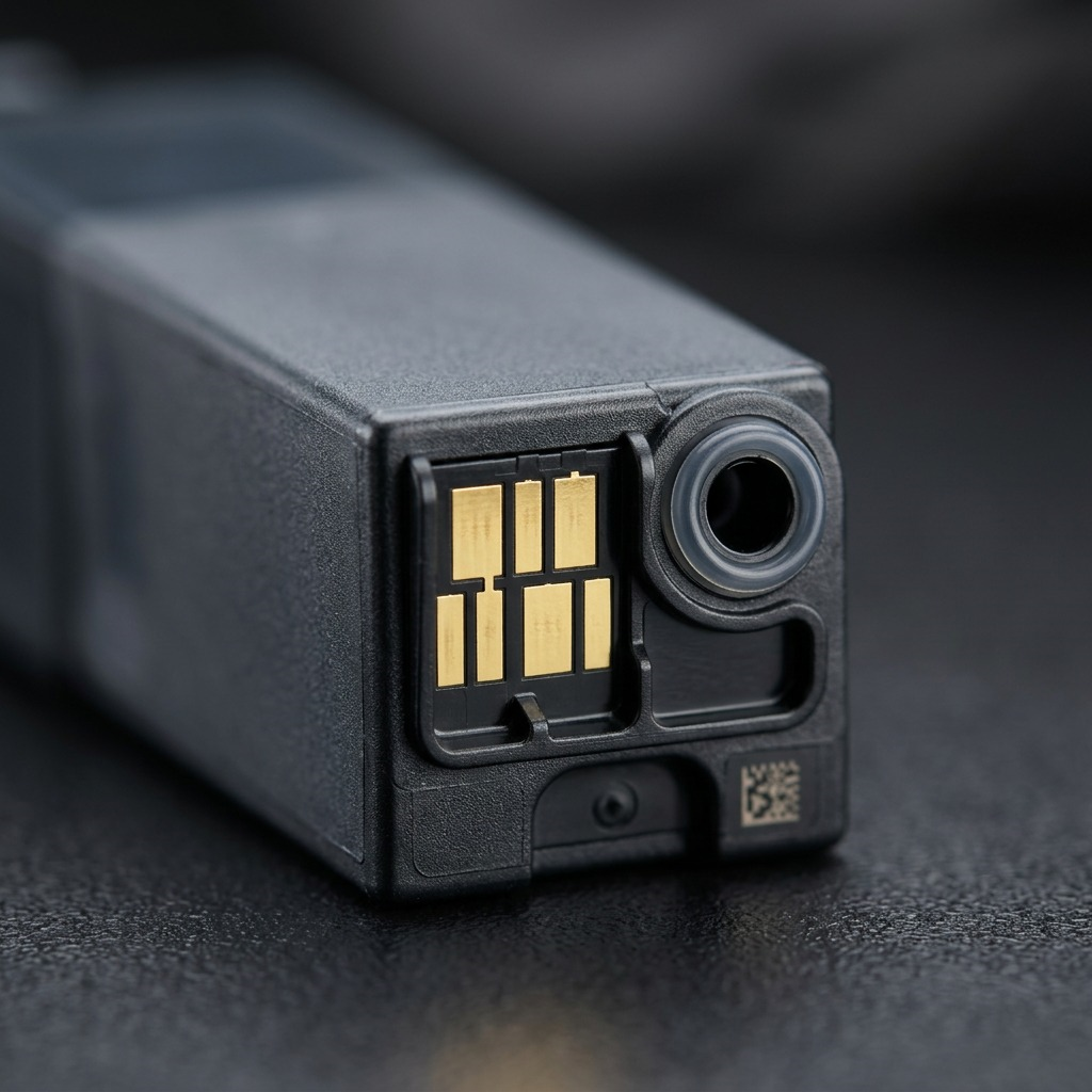 Gros plan sur la partie inférieure de la cartouche noire Canon CLI-281XL.