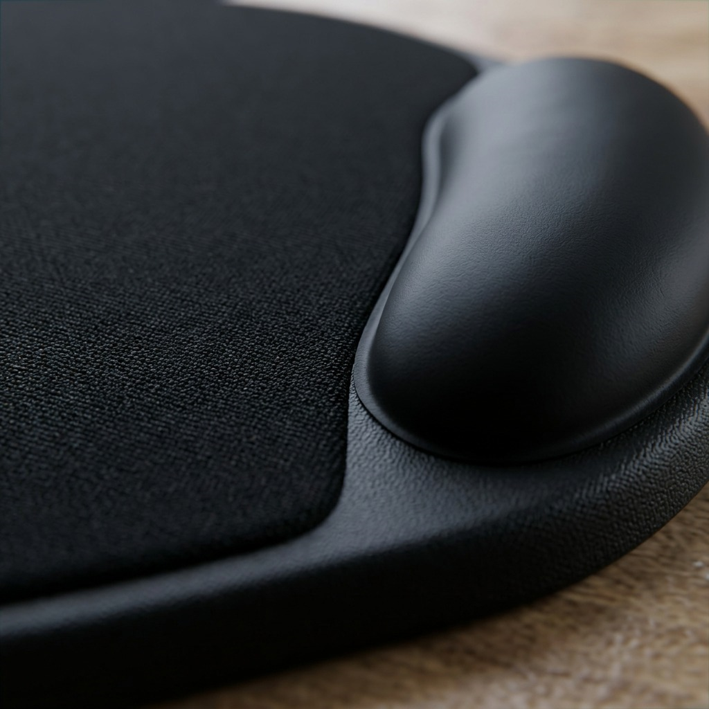 Macro detail of the Kensington Wrist Pillow showing the soft black fabric and ergonomic padding.
