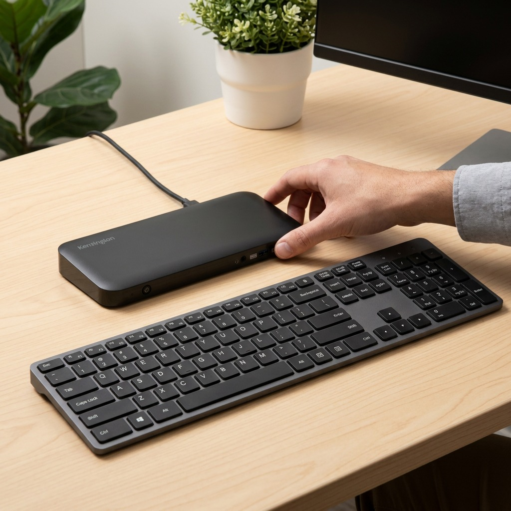 Premium, high-resolution hero shot of the Kensington SD4840P USB-C Triple Video Dock on a pure white background.