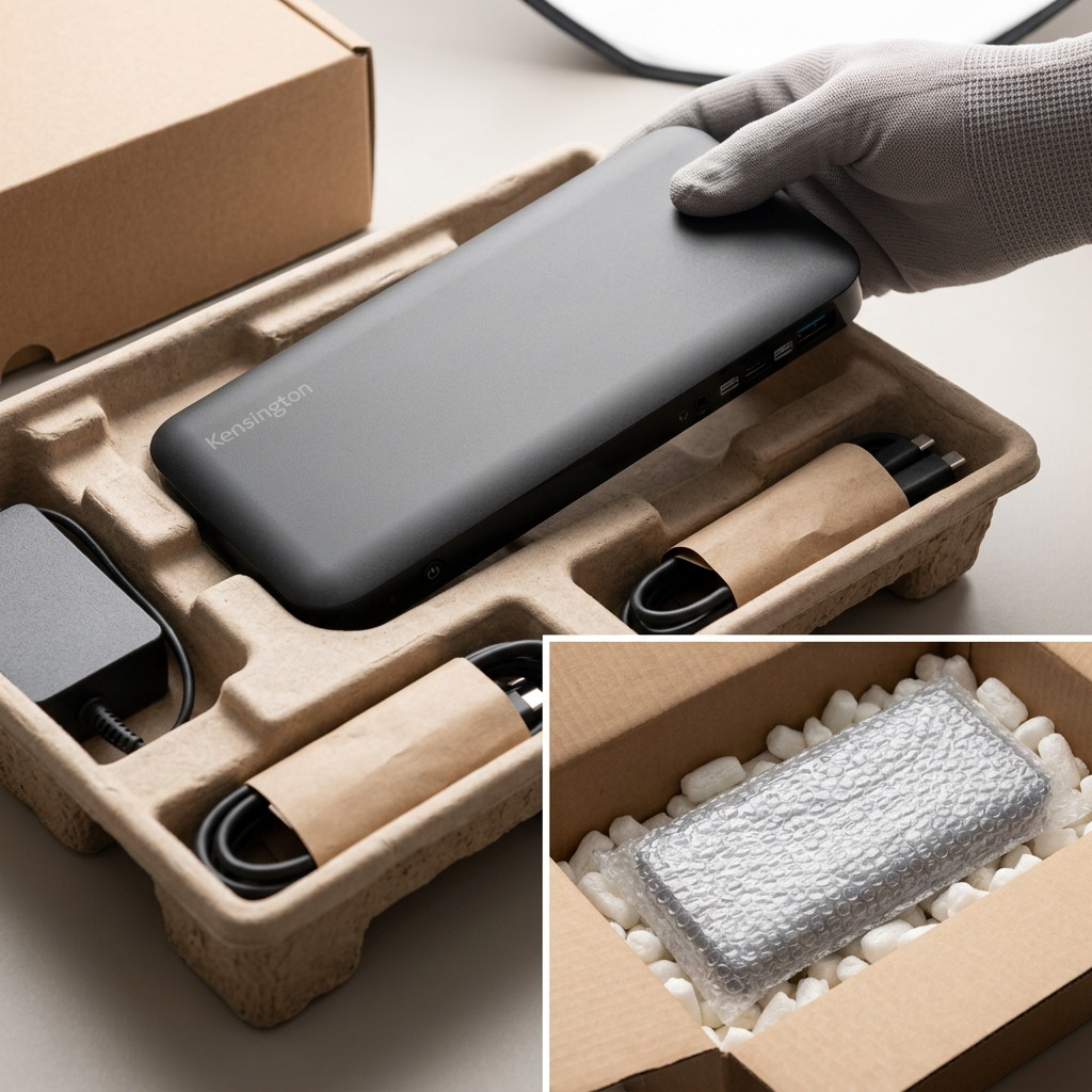 The Kensington SD4840P being securely unboxed from protective neutral packaging.