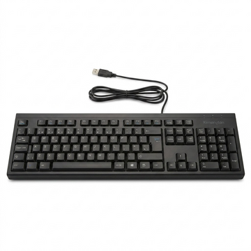 Kensington K72200CA wired bilingual French-Canadian keyboard in black with USB cable on white.