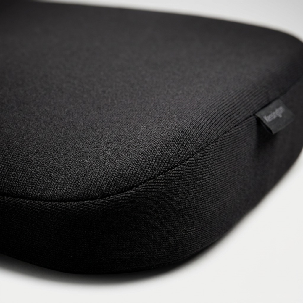 Macro detail of the Kensington Ergonomic Memory Foam Seat Cushion showing black mesh fabric texture.