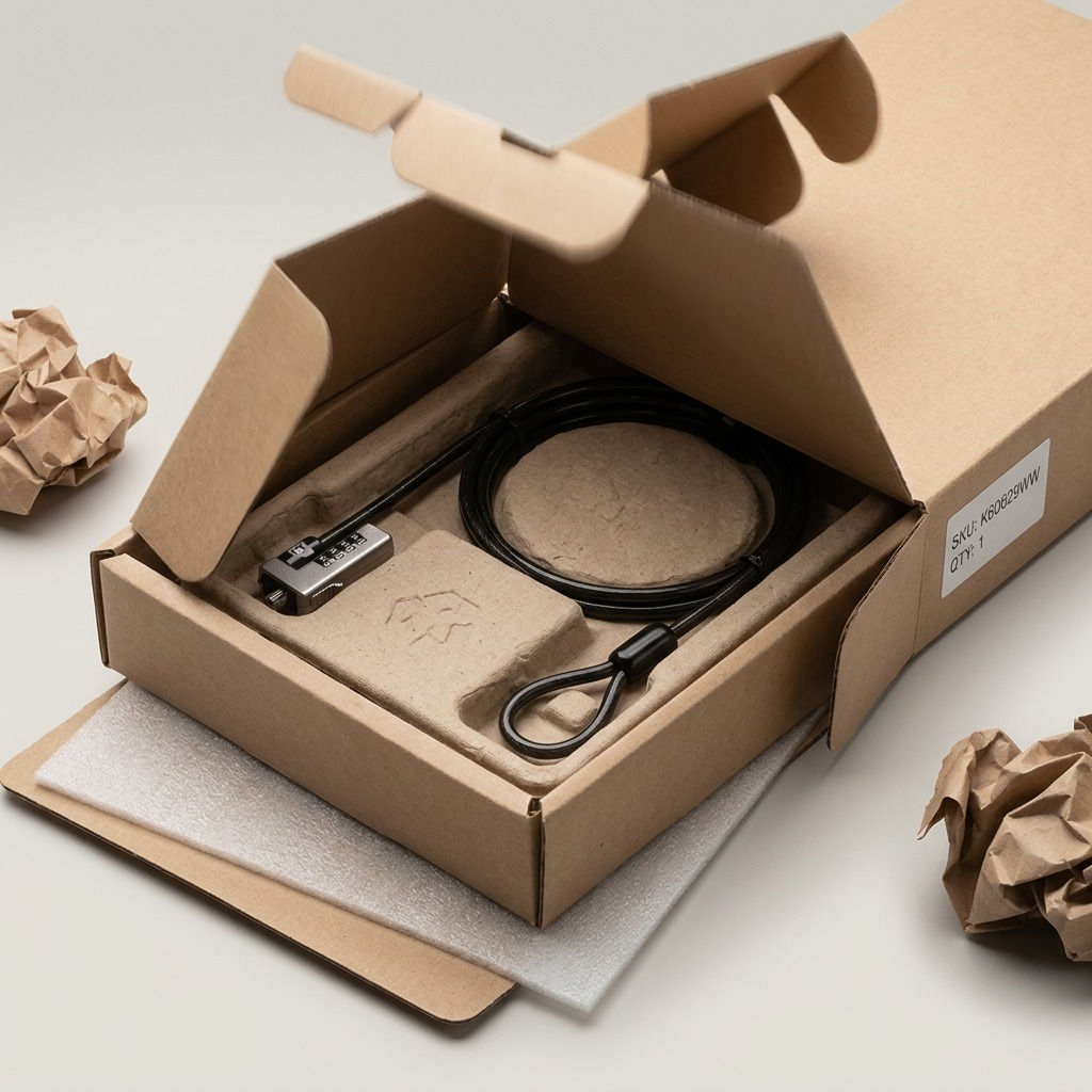 Kensington Slim NanoSaver Combination Ultra Cable Lock securely packed in a protective cardboard box