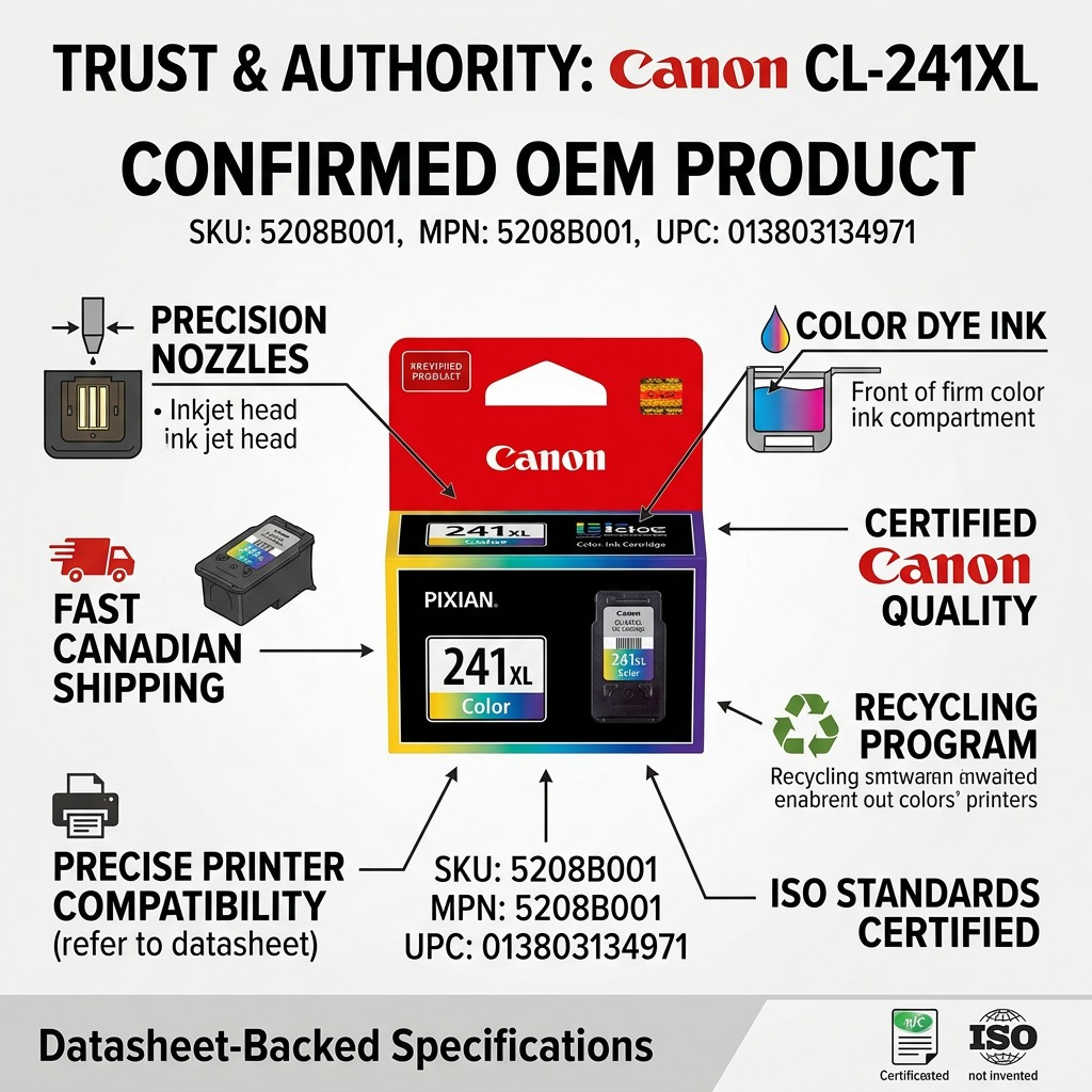 Infographie de la cartouche Canon CL-241XL et de ses principales caractéristiques.