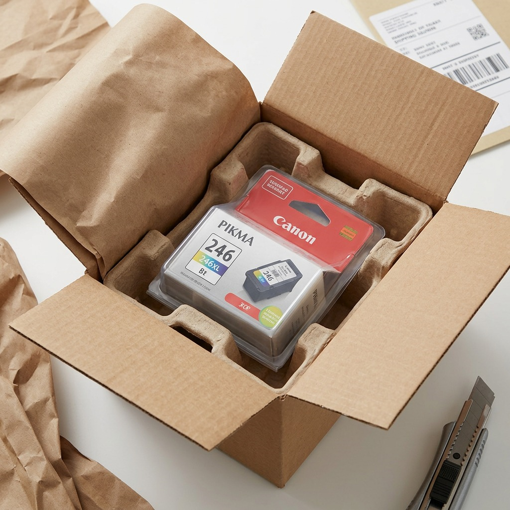 A high-resolution, centered photograph of a realistic Canon CL-246XL color ink cartridge on a pure white background.