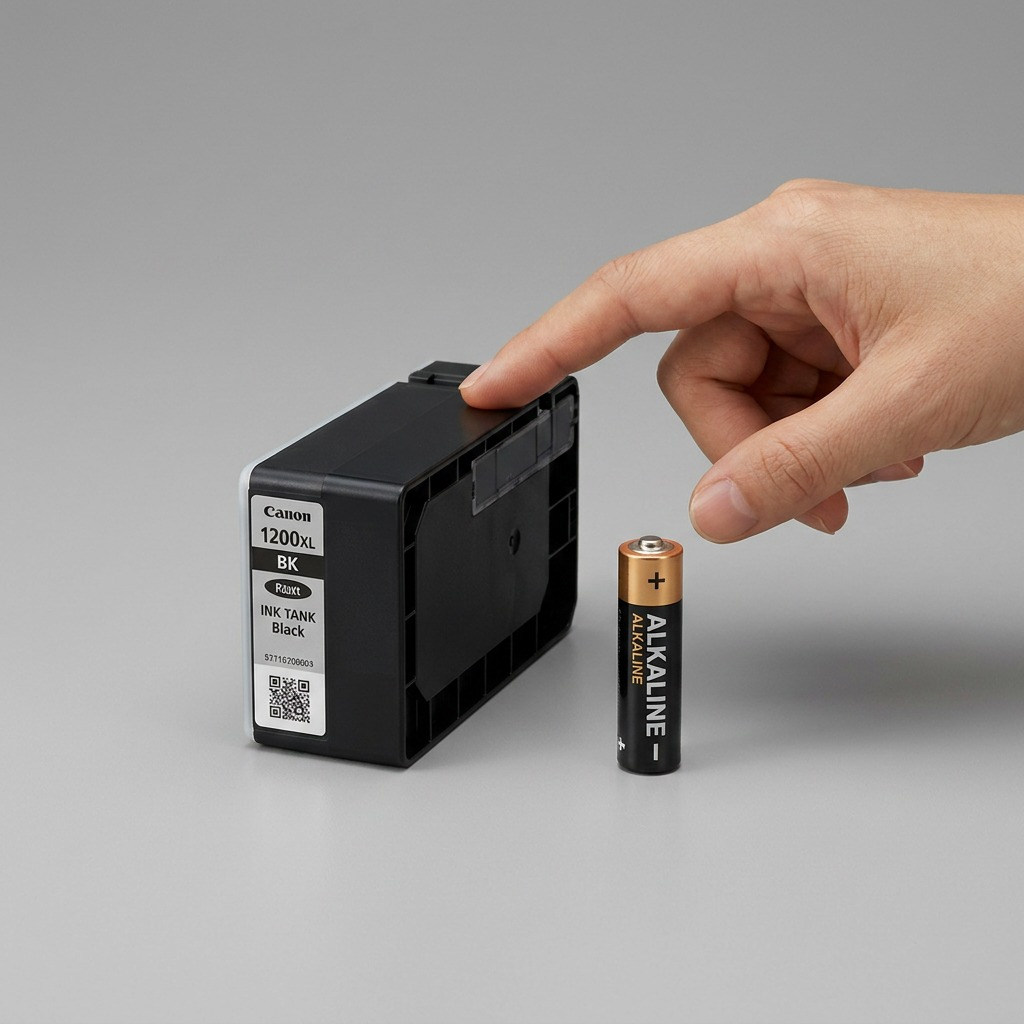 A crisp, high-resolution hero shot of an unboxed black XL PGI-1200 ink tank.