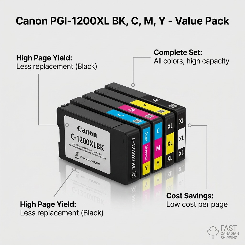 Canon PGI-1200XL – Ensemble de 4 cartouches d’encre BK/C/M/Y haute capacité – 9183B008