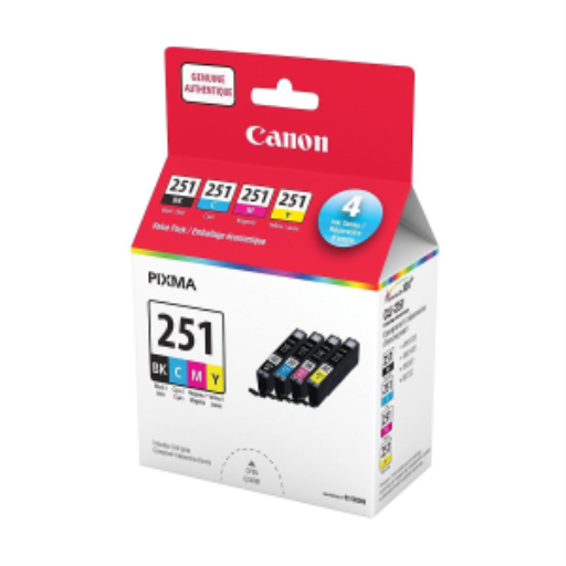 Canon CLI-251 – Ensemble de 4 cartouches d’encre noir, cyan, magenta et jaune – 6513B009