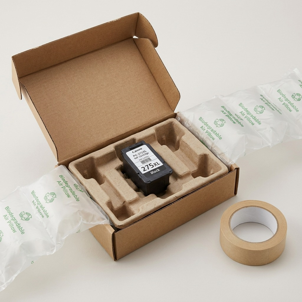 Cartouche Canon PG-275XL dans une boîte avec protection moulée et matériaux de calage.
