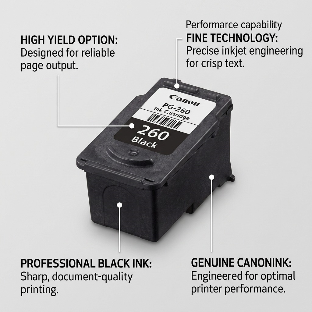 Canon PG-260, black ink cartridge, genuine product.