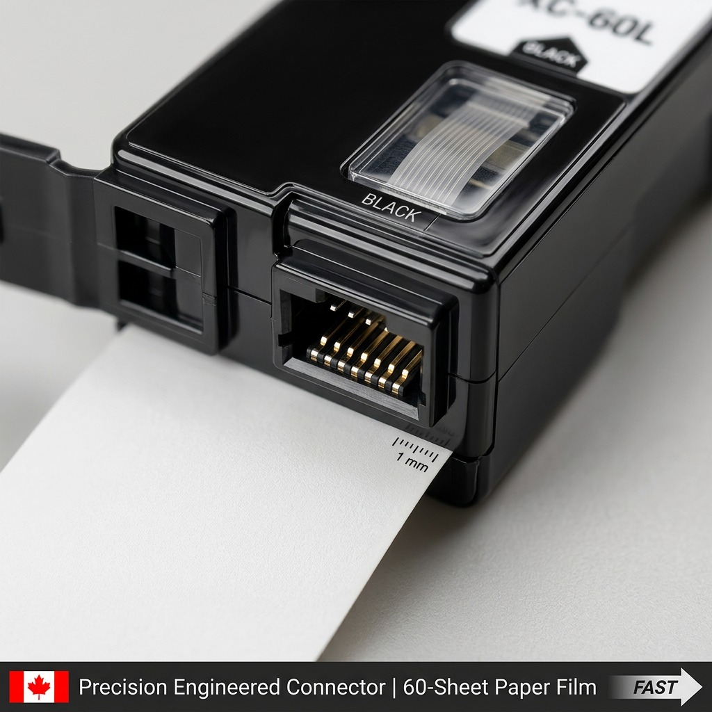 Gros plan sur les connecteurs d’une cassette de l’ensemble Canon XC-60L.
