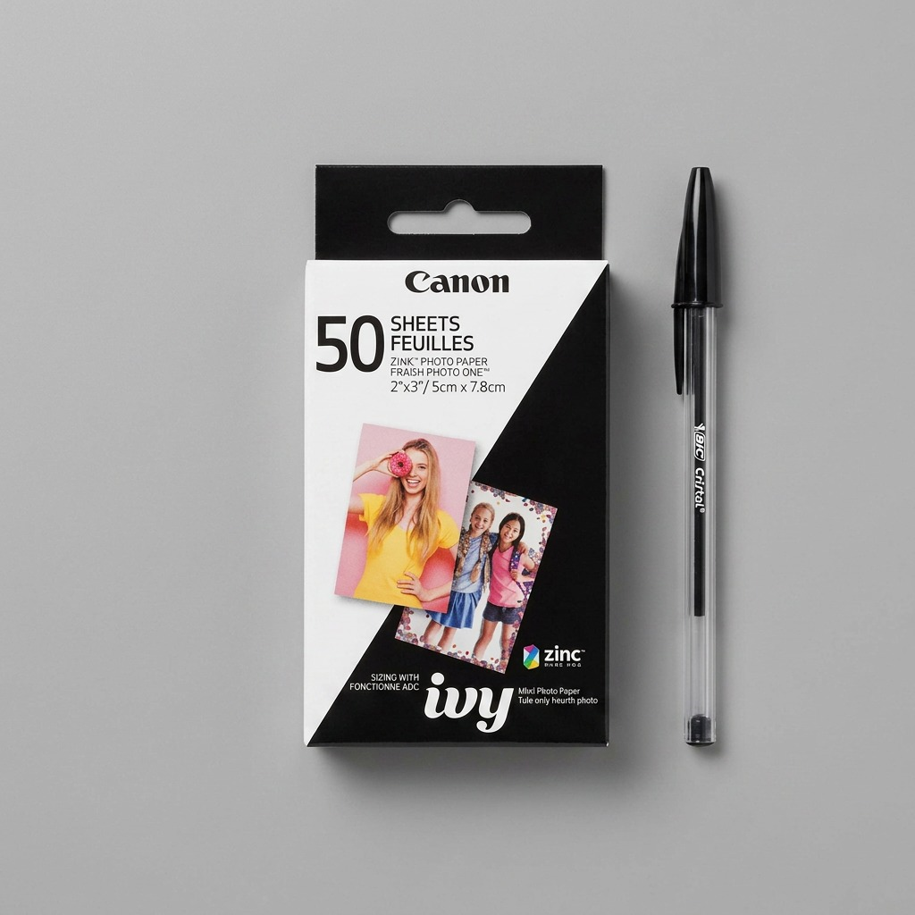 Canon ZINK Photo Paper (50 sheets) box, pure white hero shot.