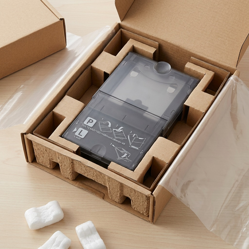 Cassette à papier grise Canon PCPL-CP400 dans son emballage protecteur en carton.